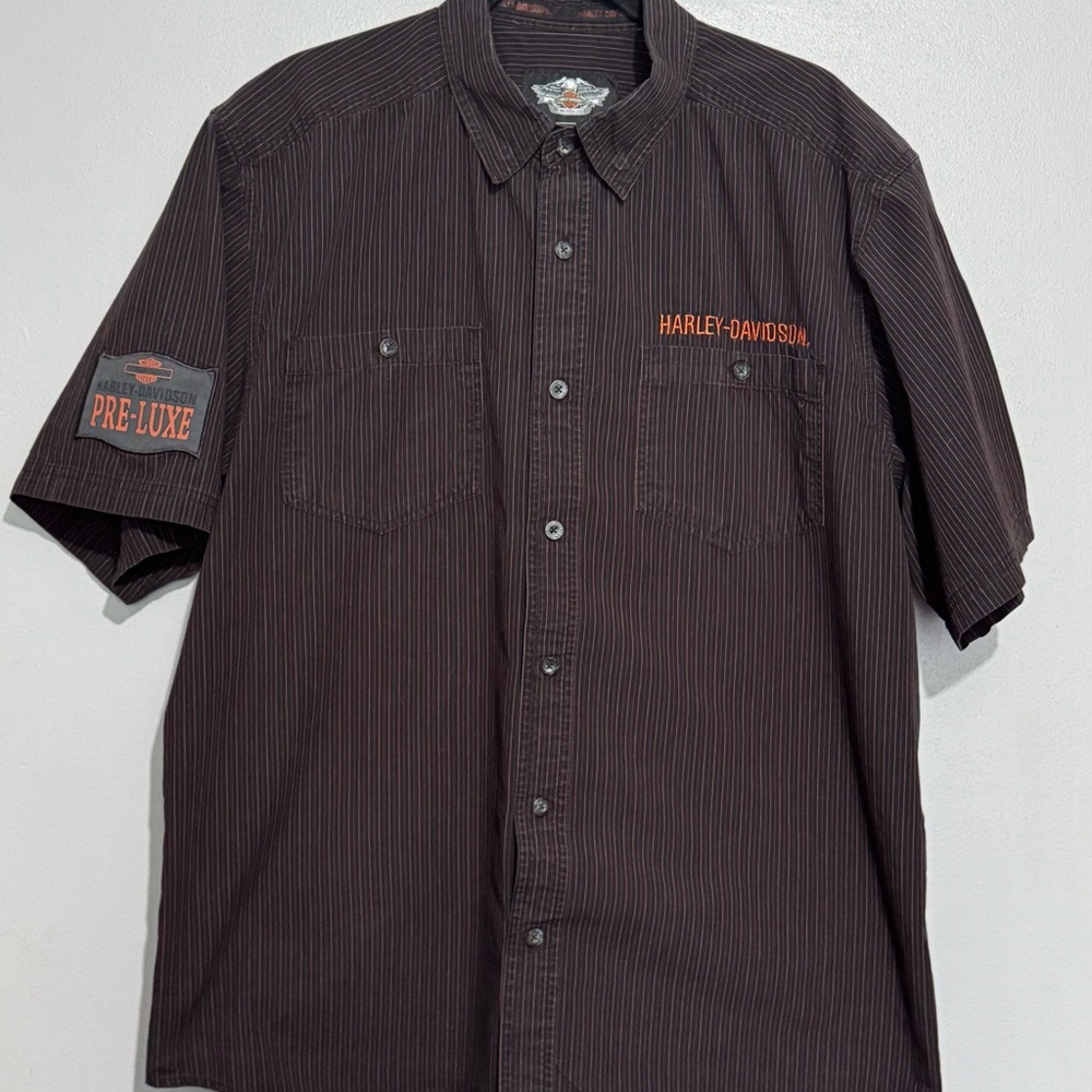 Harley Davidson Mens Black Striped Pre-Luxe Button Garage Mechanic Shirt Size XL